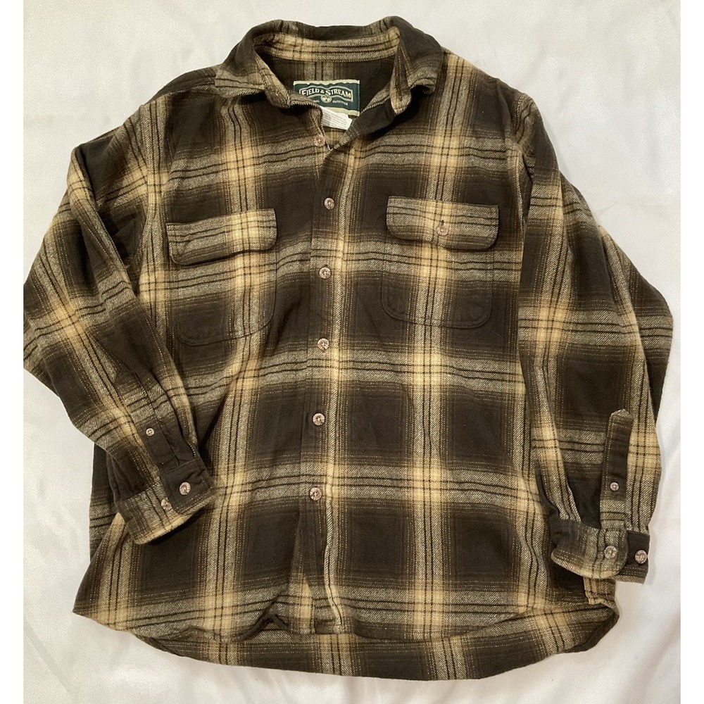 Field & Stream Brown And Tan Flannel Plaid Size Large Men's Shirt 18